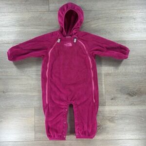 North Face Jacket Girls 3-6M Pink Long Sleeve Baby Buttert Fleece Bunting Hooded